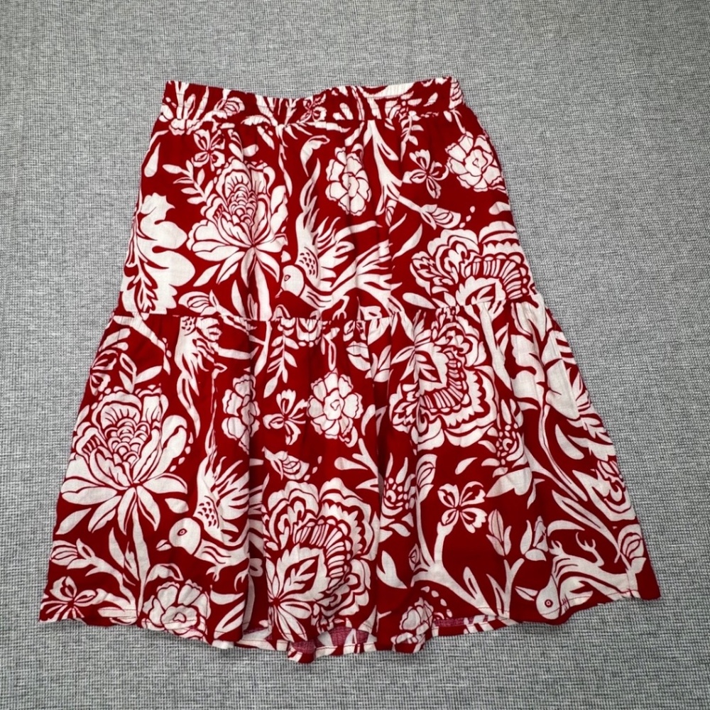 Knox Rose Red & White‎ Floral Tiered Skirt Sz XS Boho Botanical